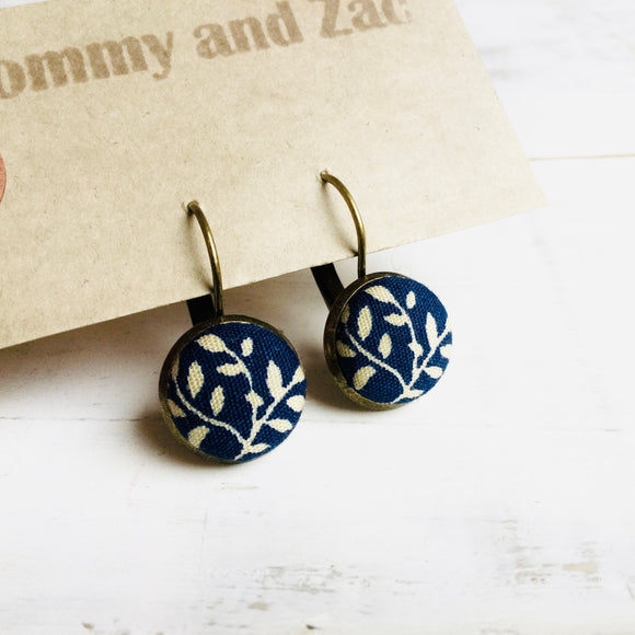 Cotton Fabric Earrings / Navy Flower