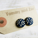 Cotton Fabric Earrings / Navy Flower