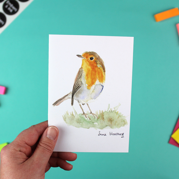 Robin On The Grass Greetings Card