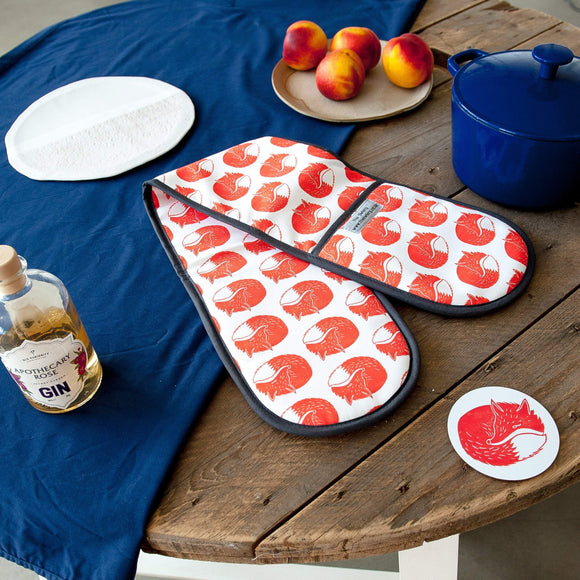 Fox Print Double Oven Gloves